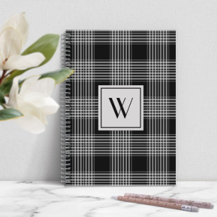 Modern Schwarzweiß-Karierte Monogramm Notizblock