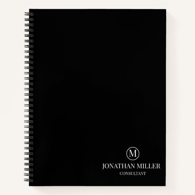 Modern Schwarzweiß-Personalisierte Monogramm Notizbuch (Vorderseite)