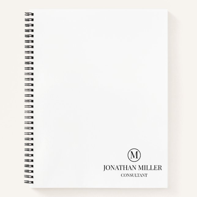 Modern Schwarzweiß-Personalisierte Monogramm Notizbuch (Vorderseite)