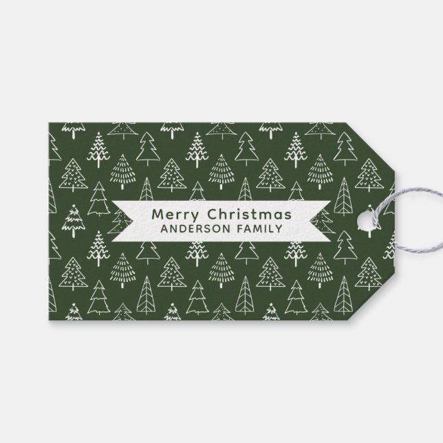 Modern Scribble Weihnachtsbaum Geschenkanhänger (Vorderseite (Horizontal))