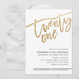 MODERN SCRIPT 21. Geburtstag Party Gold Glitzer Einladung