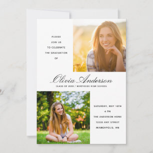 Modern Script 2 Photo Graduation Party Invitation