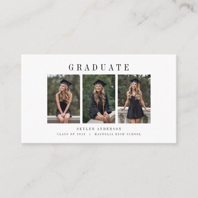 Modern Script 3 Photo Collage Graduation Thank You Begleitkarte (Vorderseite)