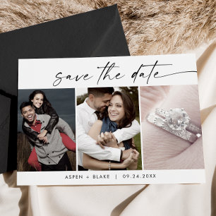 Modern Script 3 Photo Template Save the Date