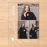 Modern Script 3 Photos Graduation Announcement Acryleinladungen<br><div class="desc">Celebrate your graduate’s milestone with this Modern Script 3 Photos Graduation Announcement, designed to beautifully showcase seven favorite photos in a clean, modern layout. Featuring elegant flowing script paired with minimalist typography, this personalized announcement highlights special memories while sharing the exciting news with family and friends. Perfect for high school...</div>