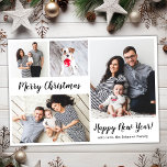 Modern Script 5 Mehrfach Weihnachts-Foto Postkarte<br><div class="desc">Budget Minimalistische Elegante Kalligrafie Schwarz und Weiß mehrmals Weihnachts-Foto PostCards. Diese festliche, einfache 5 (5) Foto-Urlaubskarte bietet eine hübsche Foto-Collage (vor 4 Foto und hinten 1 Foto) und "Frohe Weihnachten" und "Happy Holidays" Grußtexte, die in einem handgeschriebenen Schriftart mit fett geschriebenem Pinsel geschrieben sind. Auf der Rückseite eine vorgefertigte, benutzerdefinierte...</div>
