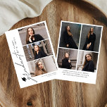 Modern Script 7  Photos Graduation Announcement Einladung<br><div class="desc">Celebrate your graduate’s milestone with this Modern Script 7 Photos Graduation Announcement, designed to beautifully showcase seven favorite photos in a clean, modern layout. Featuring elegant flowing script paired with minimalist typography, this personalized announcement highlights special memories while sharing the exciting news with family and friends. Perfect for high school...</div>