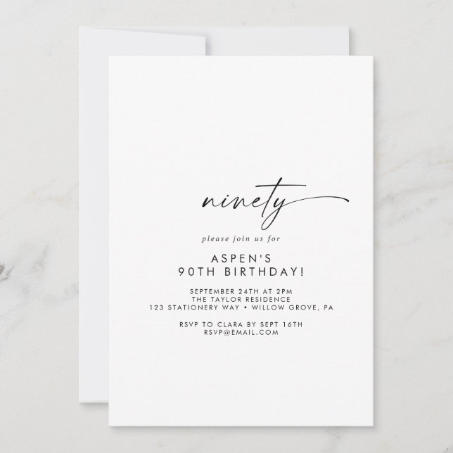 Modern Script 90th Birthday Party Invitation Einladung (Vorderseite)