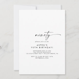 Modern Script 90th Birthday Party Invitation Einladung
