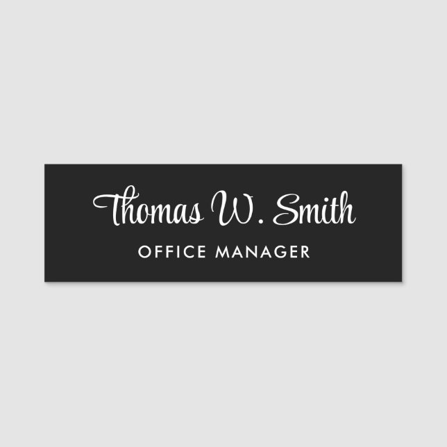 Modern Script Beruflich Black Namensschild (Vorderseite)