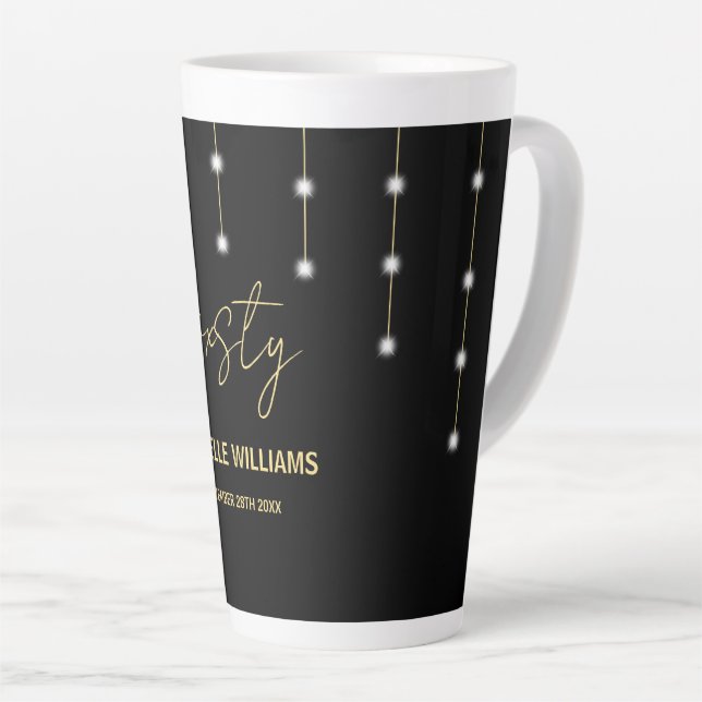 Modern Script Black And Gold Party Milchtasse (Rechte Ecke)