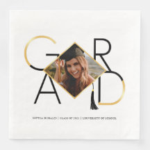 Modern Script Black & Gold Tassel Grad Foto Frame