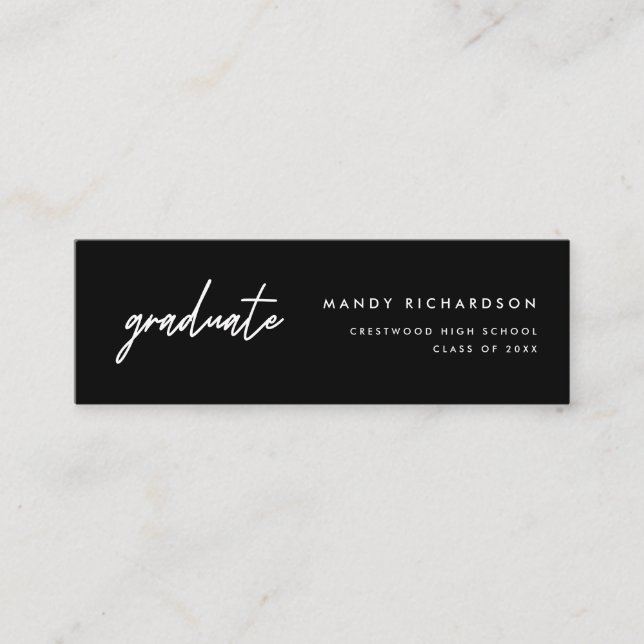 Modern Script Black Graduation Name Card Insert Mini Visitenkarte (Vorderseite)