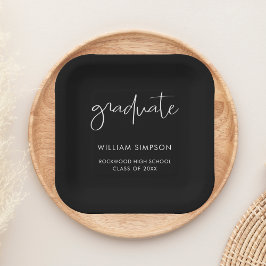 Modern Script Black Graduation Paper Plates Pappteller