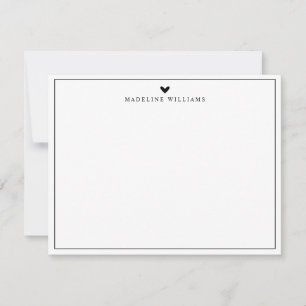 Modern Script Black Heart Border Monogram Mitteilungskarte