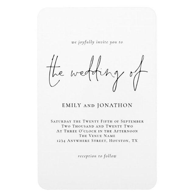 Modern Script Black White Wedding Invite Magnet (Vertikal)