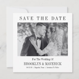 Modern Script Black White Wedding Photo Save The Date