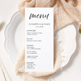 Modern Script Black & White Wedding Reception Menu Menükarte