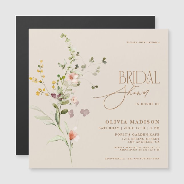 Modern Script Boho Flower Garden Magneteinladung (Vorne/Hinten)