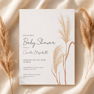 Modern Script Boho Pampas Grass Baby Shower Einladung