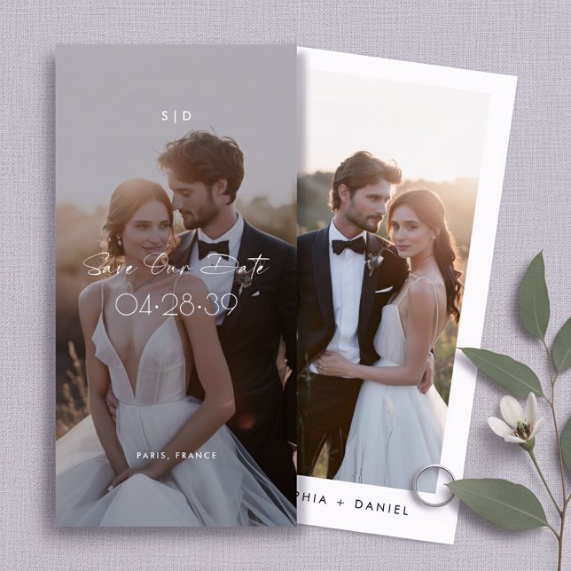 Modern Script Bookmark 2 Photo Budget Wedding Save The Date (Von Creator hochgeladen)