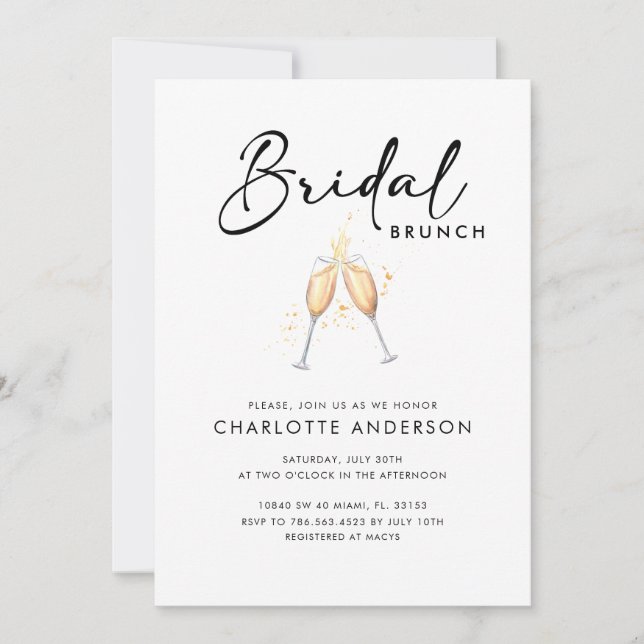 Modern Script Bridal Brunch Einladung (Vorderseite)