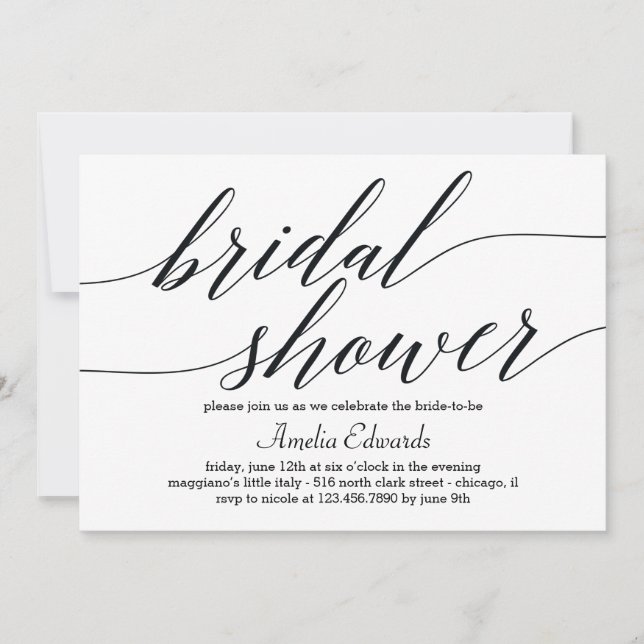 Modern Script Bridal Dusche Einladung (Vorderseite)