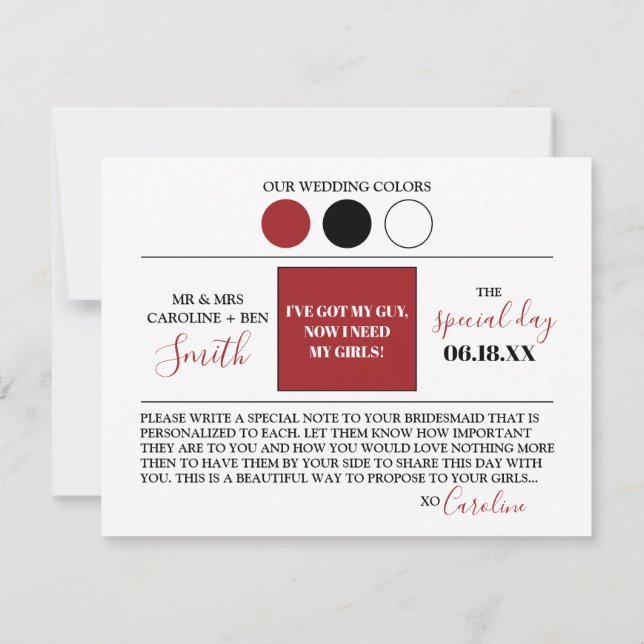 Modern Script Bridesmaid Vorschlag Card Einladung (Rückseite)