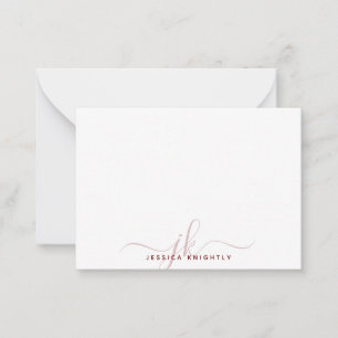 Modern Script Burgundy Monogram Initials Minimal Mitteilungskarte