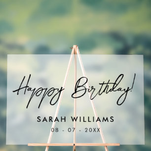 Modern Script Calligraphy Happy Birthday Mattiert Acrylschild