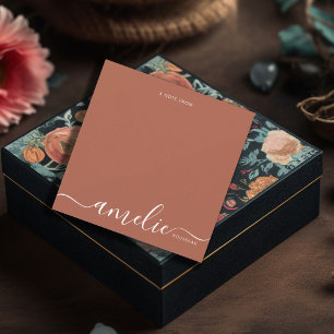 Modern Script Calligraphy Monogram Terracotta Mitteilungskarte