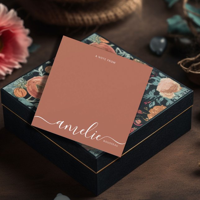 Modern Script Calligraphy Monogram Terracotta Mitteilungskarte (Von Creator hochgeladen)