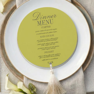 Modern Script Chartreuse Formal Wedding Menükarte