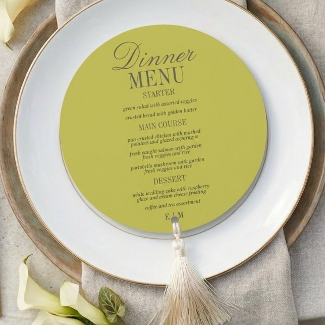 Modern Script Chartreuse Formal Wedding Menükarte (Modern Script Chartreuse Formal Wedding Menu)