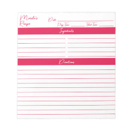Modern Script Cherry Red Personalisierte Rezepte Notizblock