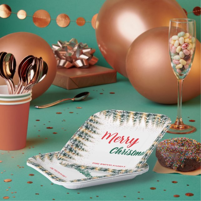 Modern Script Christmas Xmas winter pine tree fore Pappteller (Multi)