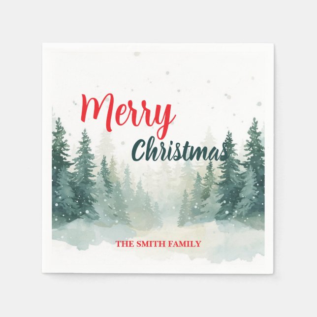 Modern Script Christmas Xmas winter pine tree fore Serviette (Vorderseite)