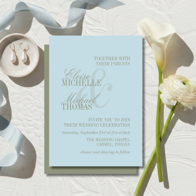 Modern Script Citrus Blue Formal Wedding Einladung (Modern Script Citrus Blue Formal Wedding Invitation)
