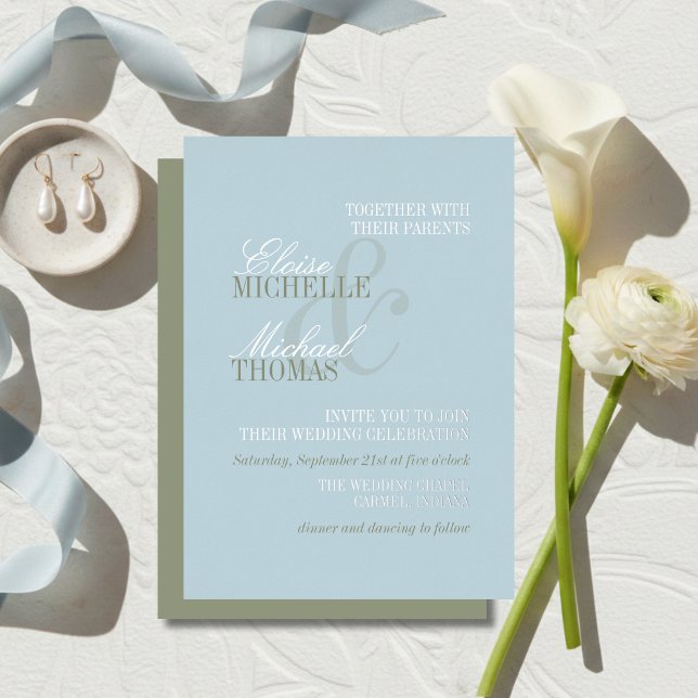 Modern Script Citrus Blue Formal Wedding Folieneinladung (Modern Script Citrus Blue Formal Wedding Foil Invitation)