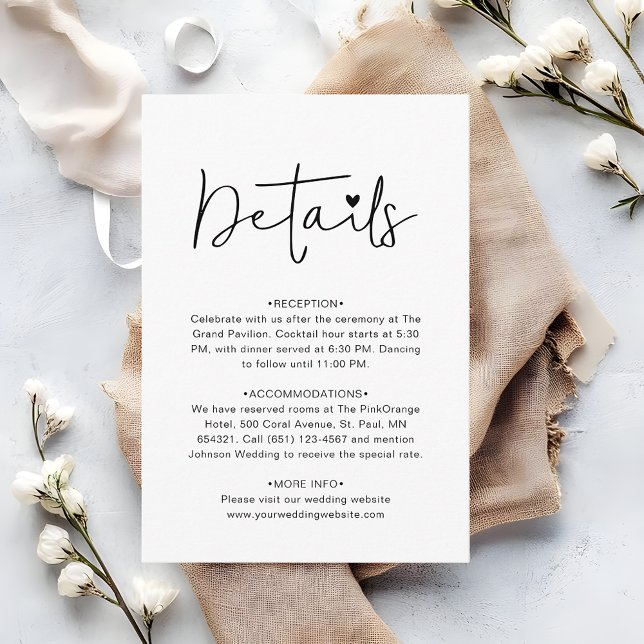 Modern Script Contemporary Wedding Details Begleitkarte (Von Creator hochgeladen)