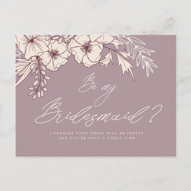 Modern Script Creme Floral Bridesmaid Postcard Postkarte (Vorderseite)