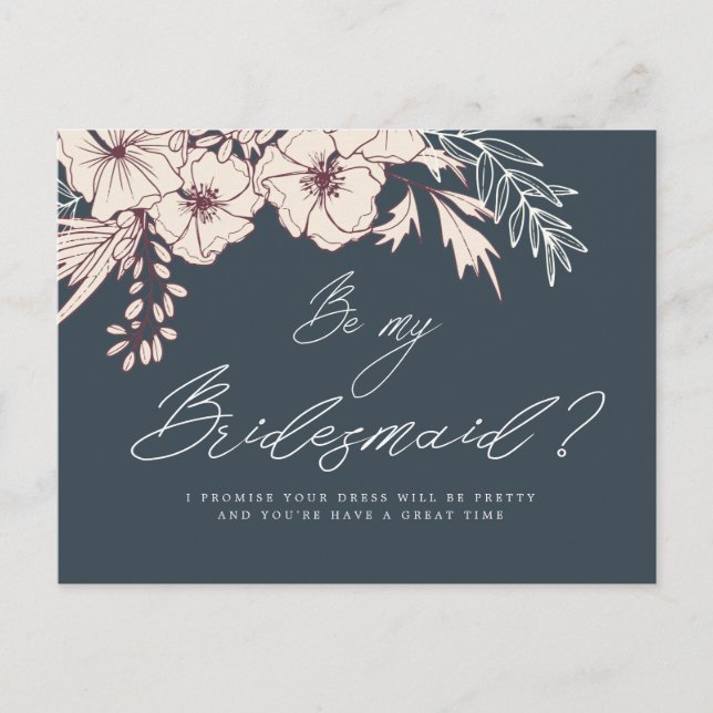Modern Script Creme Floral Bridesmaid Postcard Postkarte (Vorderseite)