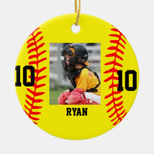 Modern Script Custom Baseball Foto Weihnachten Keramik Ornament
