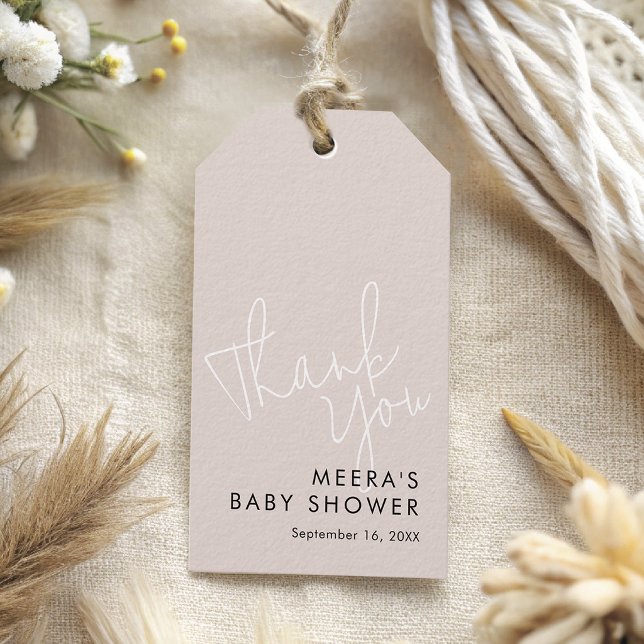 Modern Script Dusty Pink Danke Baby Dusche Geschenkanhänger (Modern Script Dusty Pink Thank You Baby Shower Gift Tags)