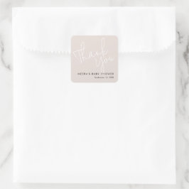 Modern Script Dusty Pink Danke Baby Dusche Quadratischer Aufkleber