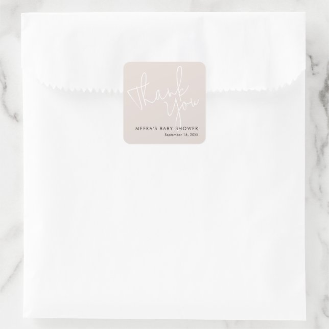 Modern Script Dusty Pink Danke Baby Dusche Quadratischer Aufkleber (Tasche)