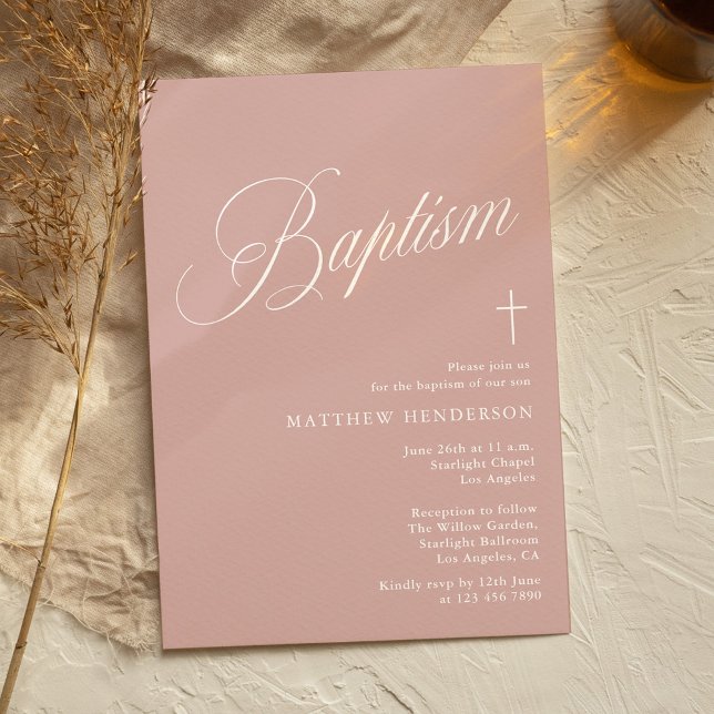 Modern Script Dusty Pink Girl Baptism Einladung (Von Creator hochgeladen)