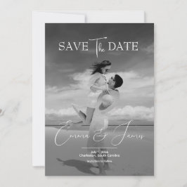 Modern Script Elegant Greyscale Wedding Photo Save The Date