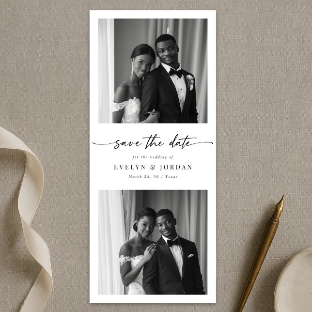 Modern Script Elegant Photo Booth Bookmark Wedding Save The Date (Von Creator hochgeladen)