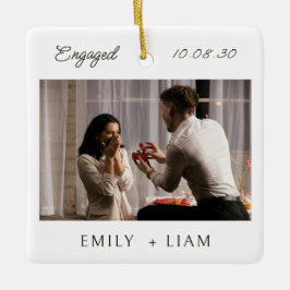Modern Script Engagement Photo Keepsake  Keramikornament